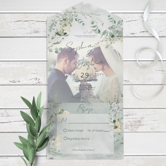 Invitation Tout En Un Délicat Vert Moderne Photo Pas de Dîner