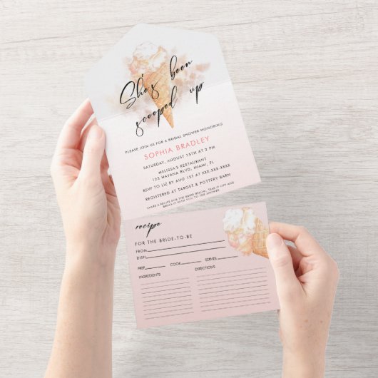 Invitation Tout En Un Demande de Fête des mariées de crème glacée rose a (Déchirure)