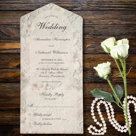 Invitation Tout En Un Dentelle de mariage ivoire