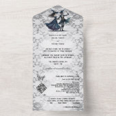 Invitation Tout En Un Dentelle foncée Monogramme Squelette gothique QR C (À l'intérieur)