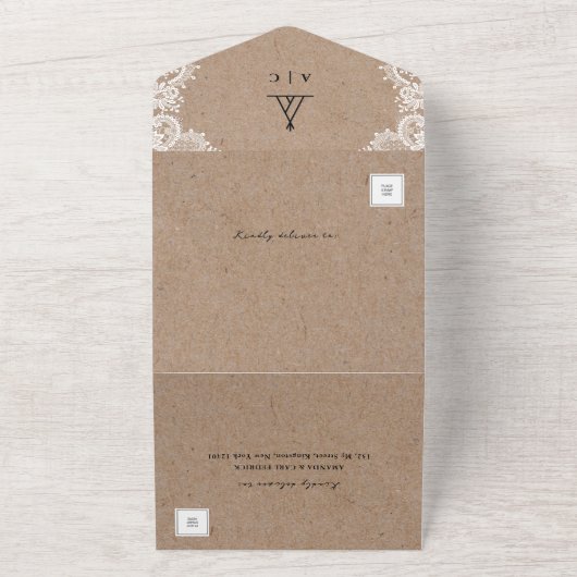 Invitation Tout En Un Dentelle Rustique Kraft Extérieur Mariage Tente Ti (Dehors)