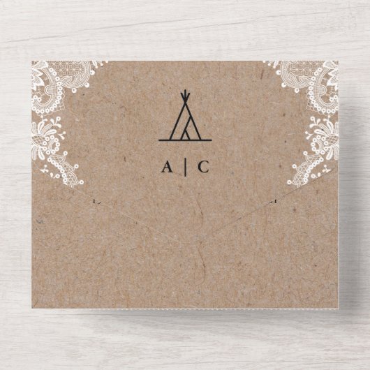 Invitation Tout En Un Dentelle Rustique Kraft Extérieur Mariage Tente Ti (Verso)