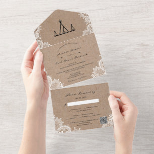 Invitation Tout En Un Dentelle Rustique Kraft Extérieur Mariage Tente Ti