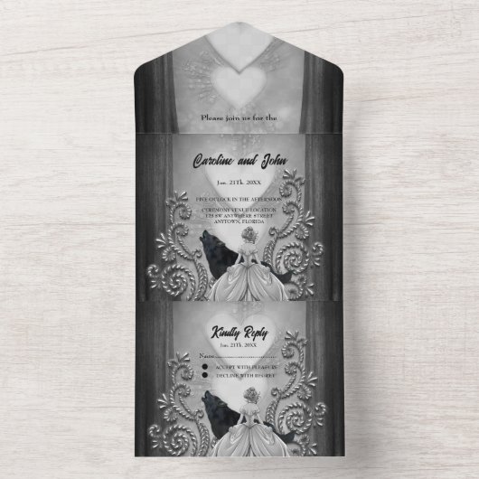 Invitation Tout En Un Design élégant et sombre (À l'intérieur)