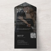 Invitation Tout En Un Design élégant photo noir QR RSVP mariage (À l'intérieur)