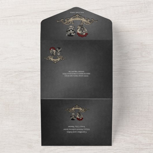 Invitation Tout En Un Design gothique avec crânes cool f (Dehors)