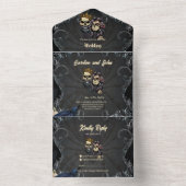 Invitation Tout En Un Design mariage gothique foncé avec crânes (À l'intérieur)