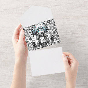 Invitation Tout En Un dessin animé joyeux art original blu_eyes black_a