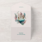 Invitation Tout En Un Destination de mariage italienne à l'aquarelle fan (Dehors)