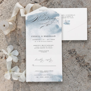 Invitation Tout En Un Destination de mariage sur la plage à l'aquarelle
