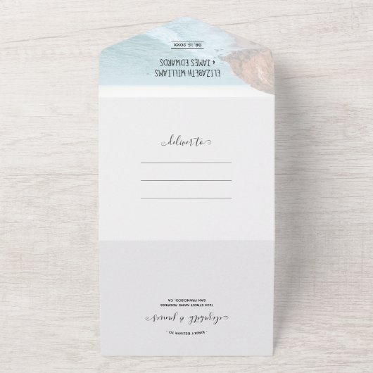 Invitation Tout En Un Destination Rustique moderne Plage Mariage 3 Photo (Dehors)