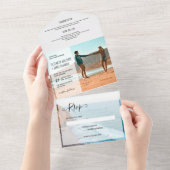 Invitation Tout En Un Destination Rustique moderne Plage Mariage 3 Photo (Déchirure)