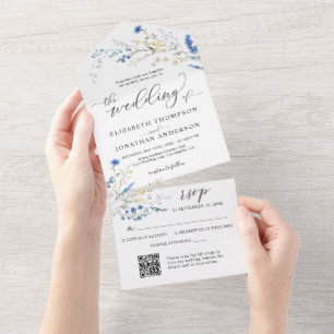 Invitation Tout En Un Détails du Mariage des fleurs de dainty bleu pouss