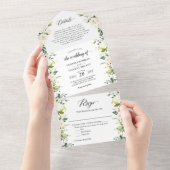 Invitation Tout En Un Détails du Mariage Floral Blanc vert RSVP (Déchirure)