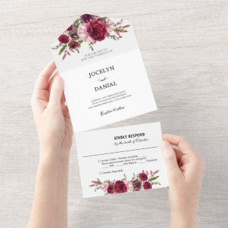 Invitation Tout En Un Détails du Mariage floral romantique RSVP