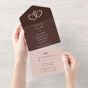 Invitation Tout En Un Deux Coeurs entrelacés avec les initiales Sienne &