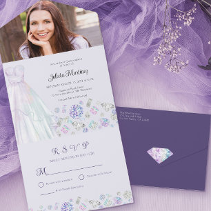 Invitation Tout En Un Diamond Princess Quinceanera avec RSVP