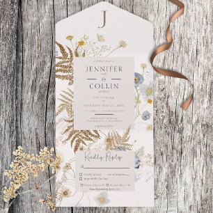 Invitation Tout En Un Dîner à la crème Monogram Fleur sauvage rustique
