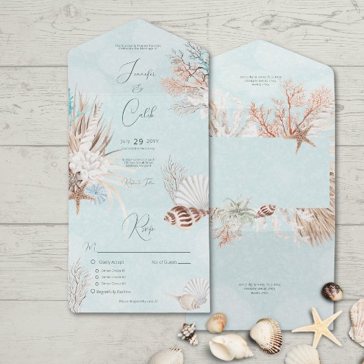 Invitation Tout En Un Dîner Aqua Ocean & Shells moderne