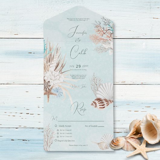 Invitation Tout En Un Dîner Aqua Ocean & Shells moderne