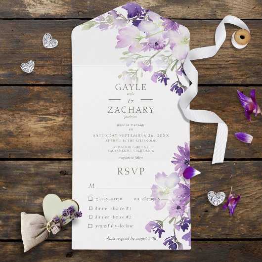 Invitation Tout En Un Dîner blanc floral violet Boho