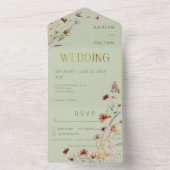 Invitation Tout En Un Dîner de Bouquet Fleur sauvage moderne Sage Vert (À l'intérieur)