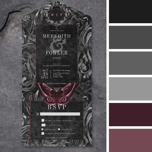 Invitation Tout En Un Dîner en mousse noir et gris gothique foncé