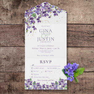 Invitation Tout En Un Dîner Étincelles Dorées Violettes Rurales