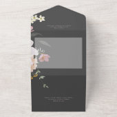 Invitation Tout En Un Diner Fleurs Boho Noir & Blush Rose (Dehors)