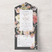 Invitation Tout En Un Diner Fleurs Boho Noir & Blush Rose (À l'intérieur)
