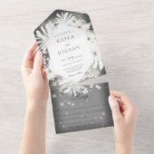 Invitation Tout En Un Dîner Floral Blanc d'hiver (Déchirure)