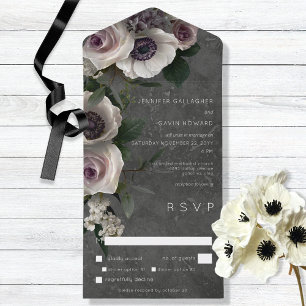 Invitation Tout En Un Dîner Floral Moderne Foncé Au Charbon Foncé