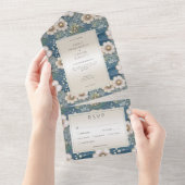 Invitation Tout En Un Dîner Floral Océan Moderne Satin & Perles (Déchirure)