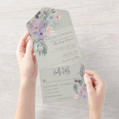 Invitation Tout En Un Dîner Floral Vert Pêche Bleu & Lavande Boho (Déchirure)