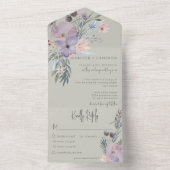 Invitation Tout En Un Dîner Floral Vert Pêche Bleu & Lavande Boho (À l'intérieur)