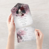 Invitation Tout En Un Dîner Gothique Noir & Bourgogne Skull & Bats (Déchirure)