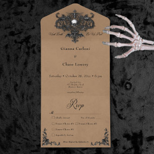Invitation Tout En Un Dîner gothique noir et Brown Halloween en Filigree