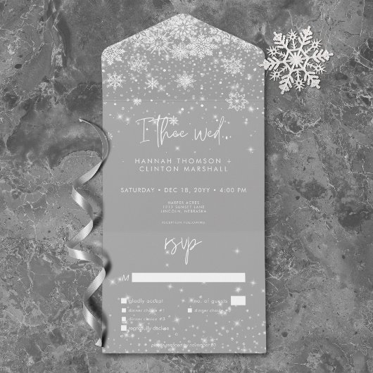 Invitation Tout En Un Dîner Mariage de Snowflakes blanc moderne