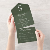 Invitation Tout En Un Dîner moderne Monogram Dark Green (Déchirure)