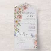 Invitation Tout En Un Dîner moderne Pastel Rose & Blanc Floral (À l'intérieur)