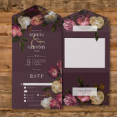 Invitation Tout En Un Dîner Moody Rose Burgundy & Cream Peonies