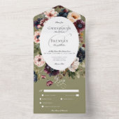 Invitation Tout En Un Dîner Moody Vert Ovale Floral Dark (À l'intérieur)