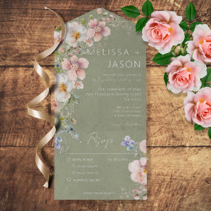 Invitation Tout En Un Dîner Pastel Floral Moderne Vert Sauge