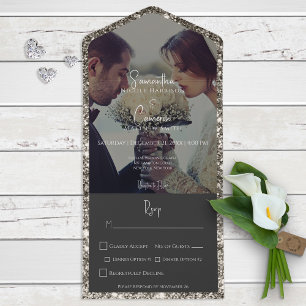 Invitation Tout En Un Dîner photo Parties scintillant argent moderne