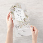 Invitation Tout En Un Dîner romantique blanc et rose floral (Déchirure)