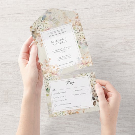 Invitation Tout En Un Dîner Romantique Neutre Vintage Hydrangeas (Déchirure)