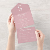 Invitation Tout En Un Dîner rose Monogramme moderne (Déchirure)