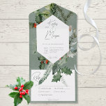 Invitation Tout En Un Dîner Rustic Holiday Green & Red Berries<br><div class="desc">IL EST ÉGALEMENT DISPONIBLE AVEC UN CODE QR À ANALYSER DANS LA ZONE RSVP OU SANS OPTIONS DE SÉLECTION DE DÎNER. Ce design faire-part de mariage présente un cadre magnifique de pin d'hiver, saint, eucalyptus et d'autres verdure avec des baies sèches rouges. L'arrière - plan est un vert sage doux...</div>