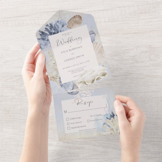 Invitation Tout En Un Dîner Rustique Blue Ocean Beach (Déchirure)