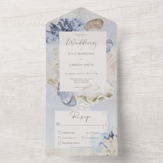 Invitation Tout En Un Dîner Rustique Blue Ocean Beach (À l'intérieur)